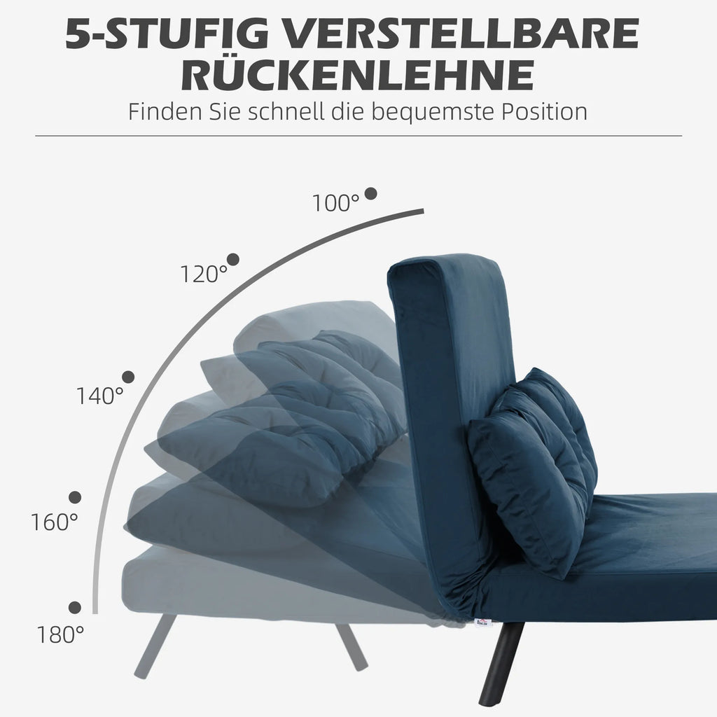 Miegama sofa 2 vietų sofa,  velvetinė sofa, miegojimo funkcija, su 2 pagalvėlėmis, velveto išvaizda, natūrali + mėlyna