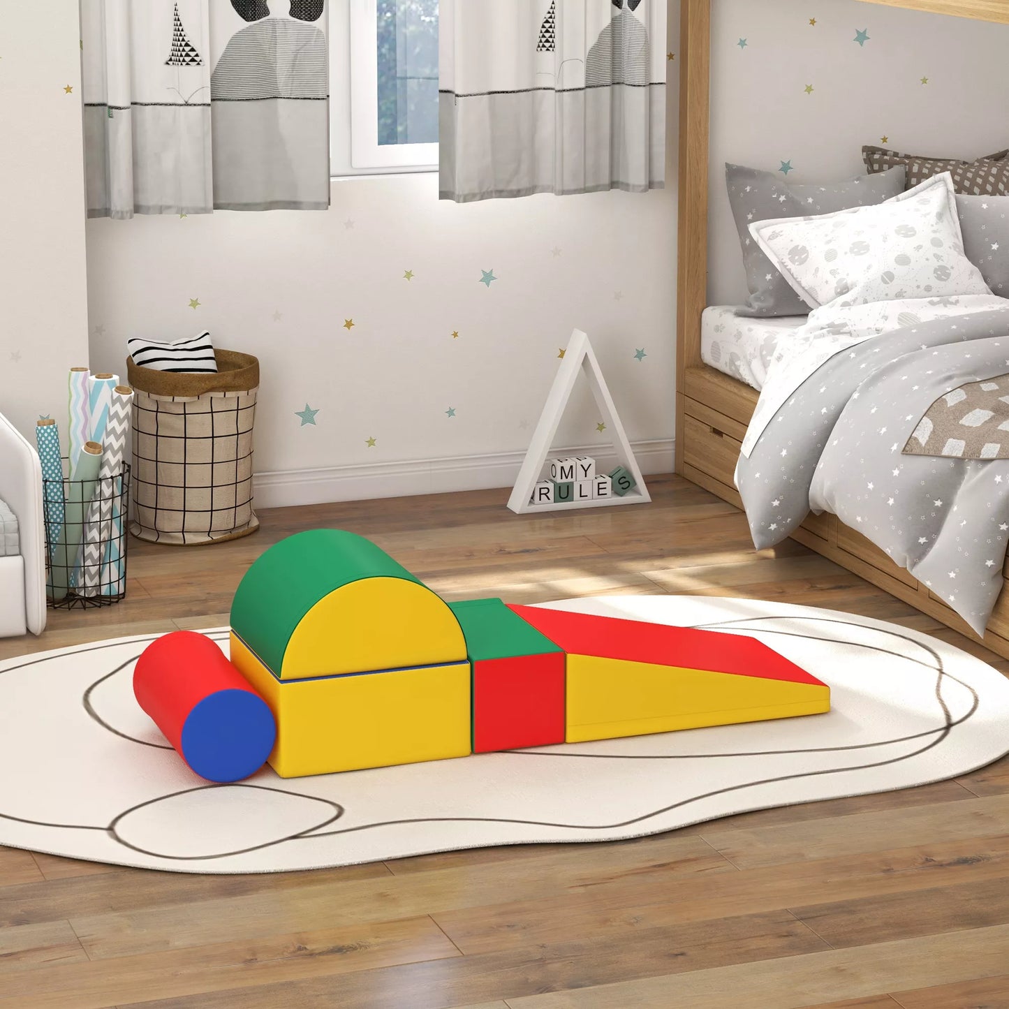 Minkšti blokeliai, žaislai laipiojimui ir ropojimui, dirbtinė oda, EPE putplastis, daugiaspalvis, įvairių formų