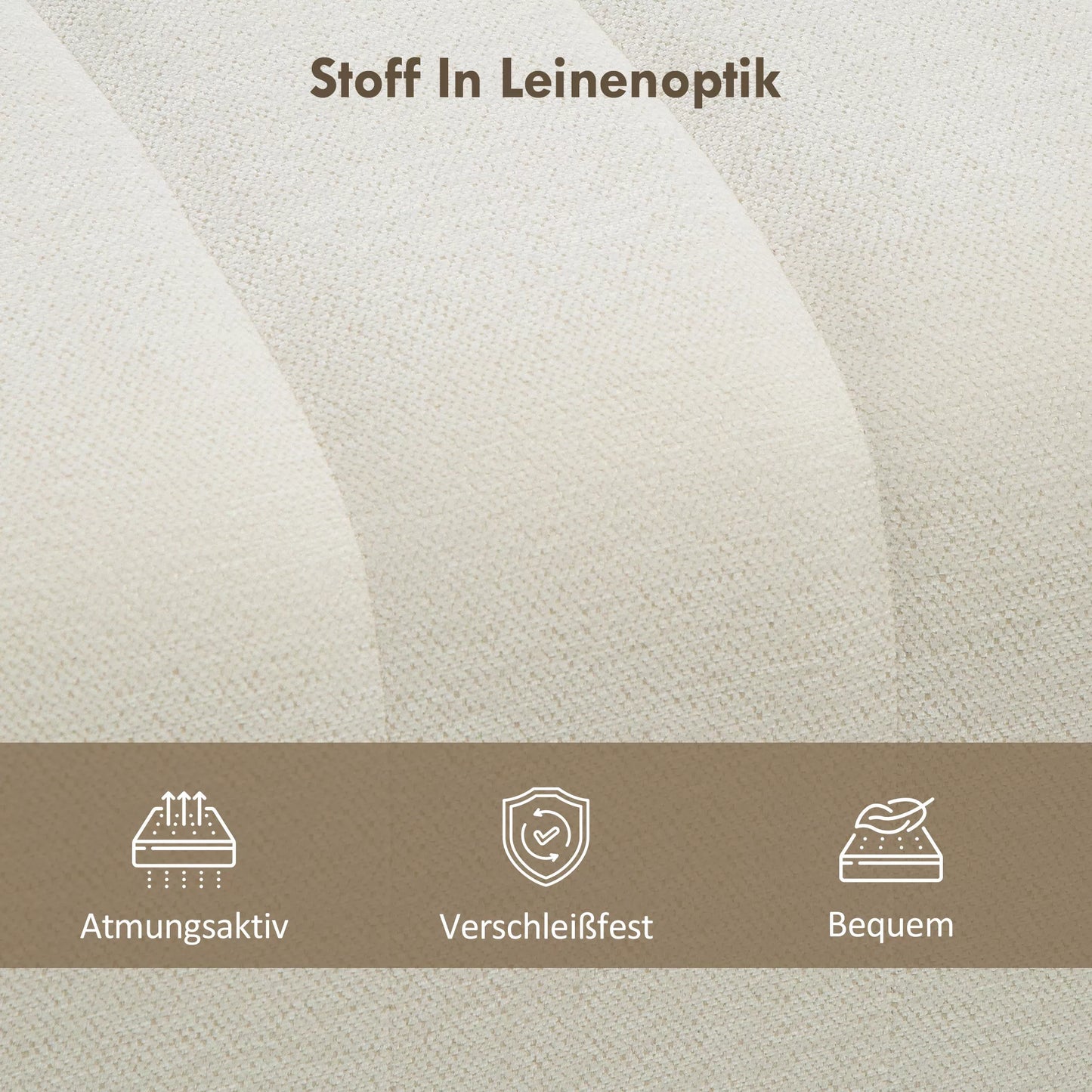 Modernus miegamojo suoliukas, minkštas suoliukas su mediniu rėmu, atlaiko iki 220 kg, su kojų atrama, kreminės baltos spalvos.