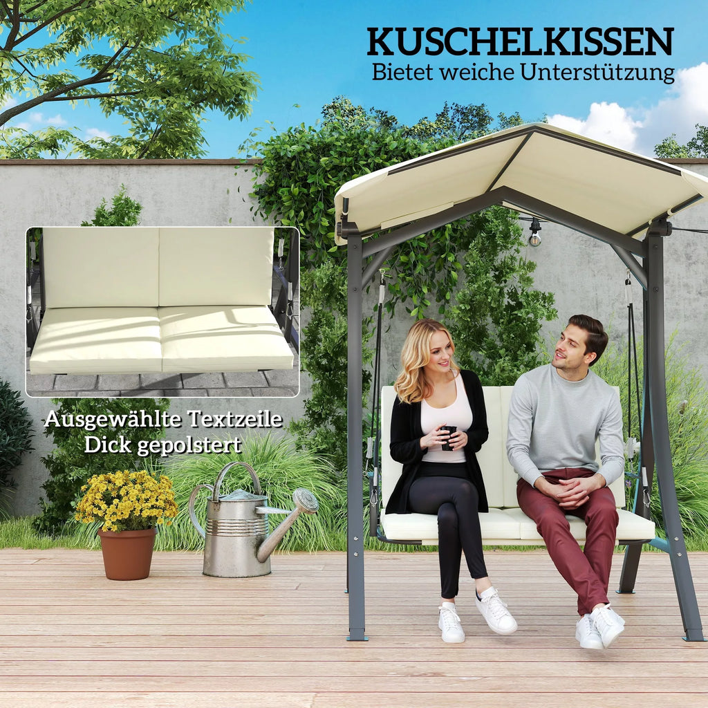 Lauko, sodo  sūpynės su reguliuojamu saulės stogu, sėdimoji dalis, 2 vietos, iki 220 kg, 150 x 120 x 182 cm, kreminė balta