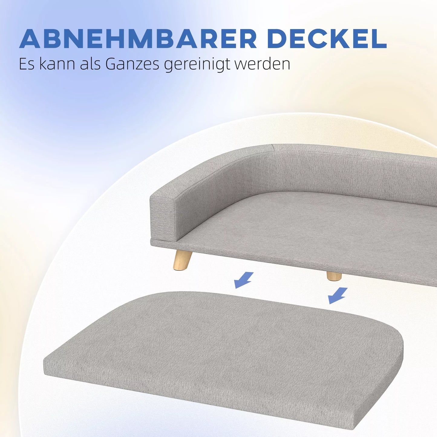 Šunų sofa dideliems šunims iki 30 kg, paminkštinta, su pušies medienos kojelėmis, 98 x 67 x 25 cm, pilka