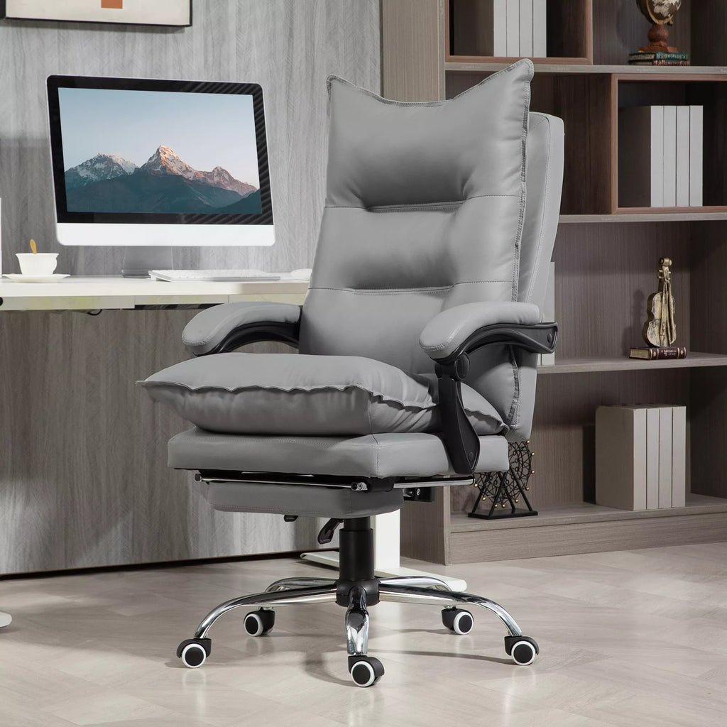 Ergonomiška biuro kėdė, reguliuojamas sėdynės aukštis, pakreipiamas atlošas, dirbtinė oda, šviesiai pilka