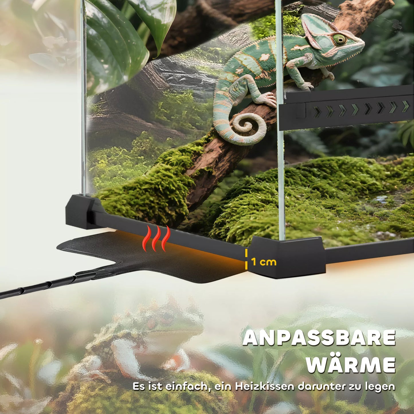 Stiklinis terariumas ropliams, paaukštintas ir vandeniui atsparus dugnas, sagties užraktas