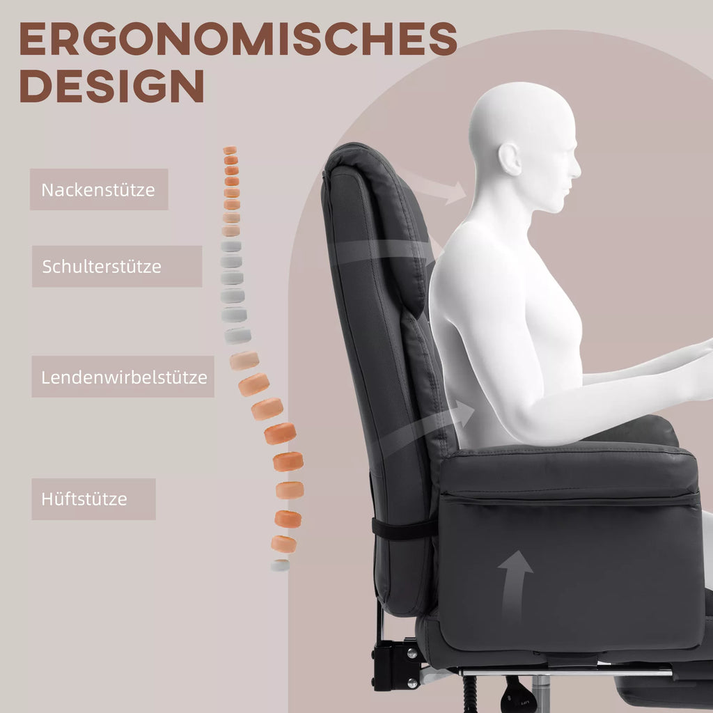 Ergonomiška biuro kėdė, reguliuojamas aukštis 48–56 cm, atlenkiamas atlošas, kojų atrama, juoda