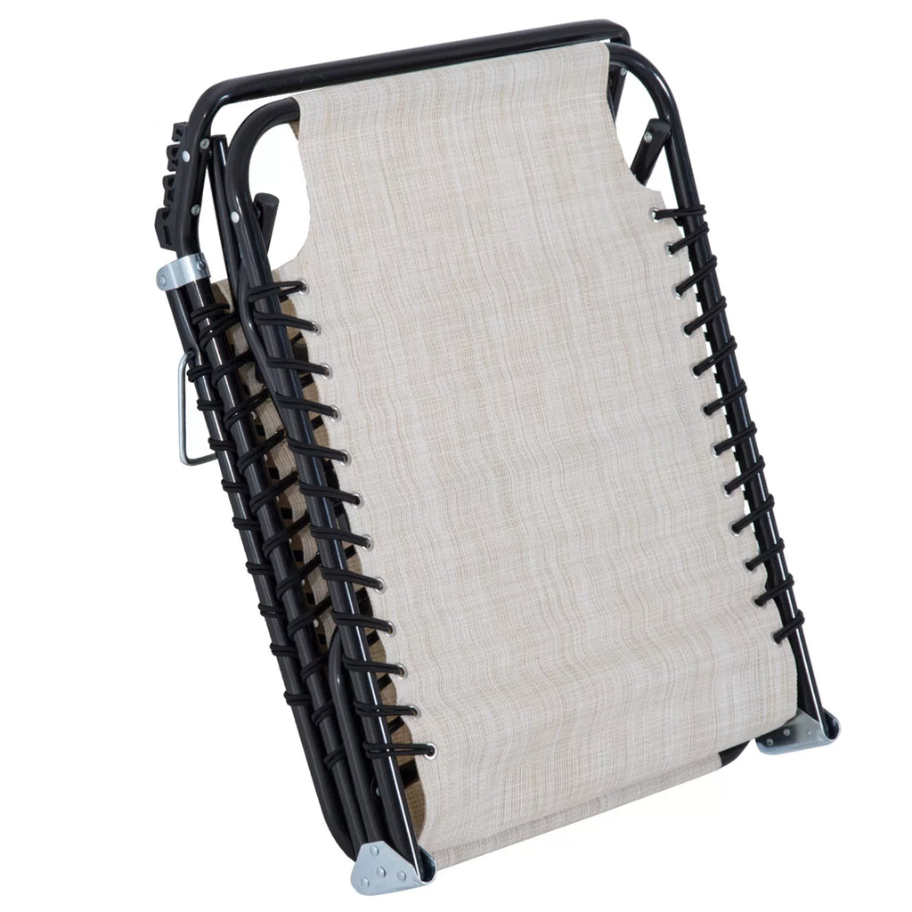 Sulankstomas gultas, sodo gultas, gultas su 4 pakopomis reguliuojamu atlošu, atsparus oro sąlygoms, tinkamas iki 120 kg svorio, skirtas sodui, paplūdimiui, baseinui, kreminės baltos spalvos.