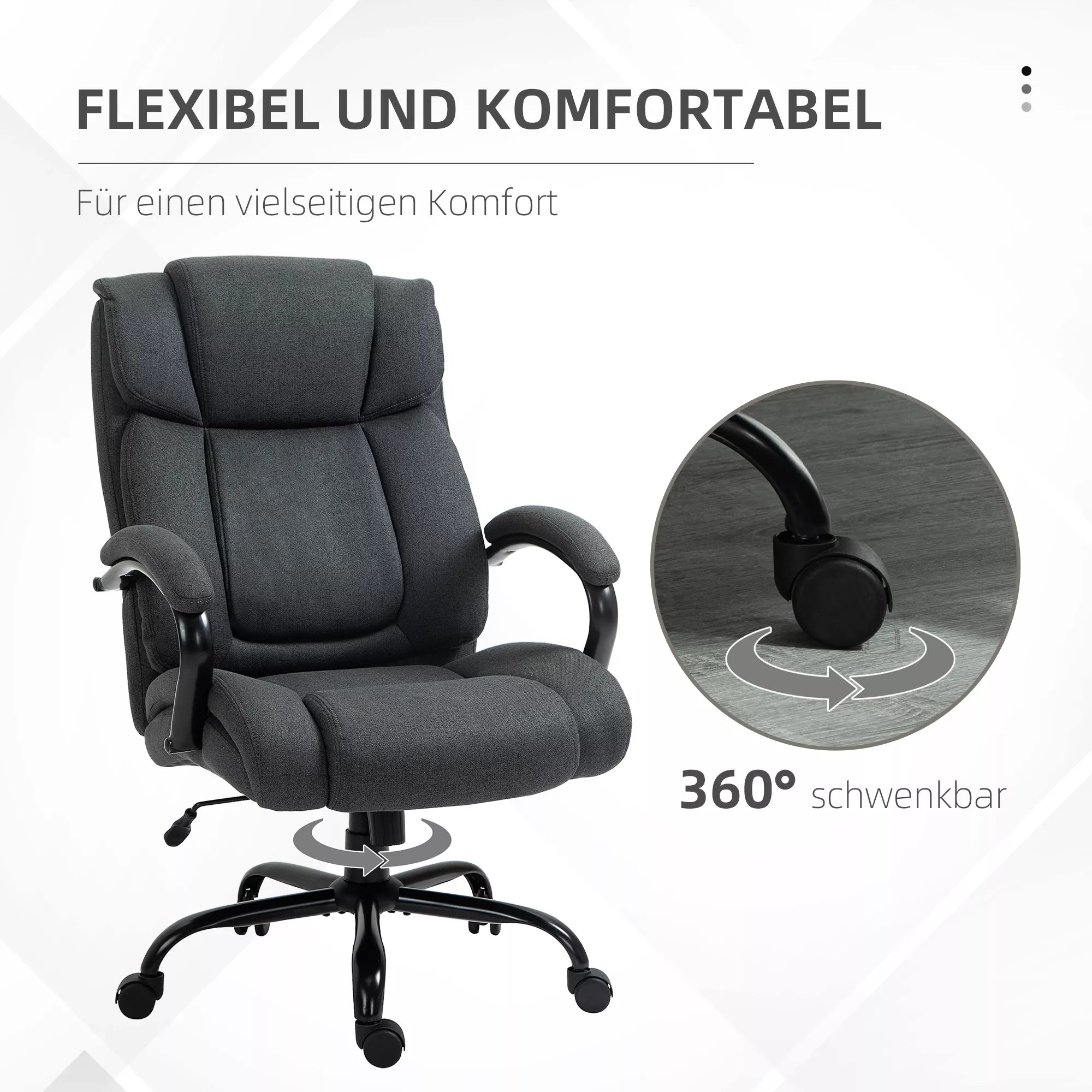 Biuro kėdė, Ergonomiška stalinė kėdė, Sukama kėdė su paminkštintu porankiu, iki 220 kg apkrovos, pilka