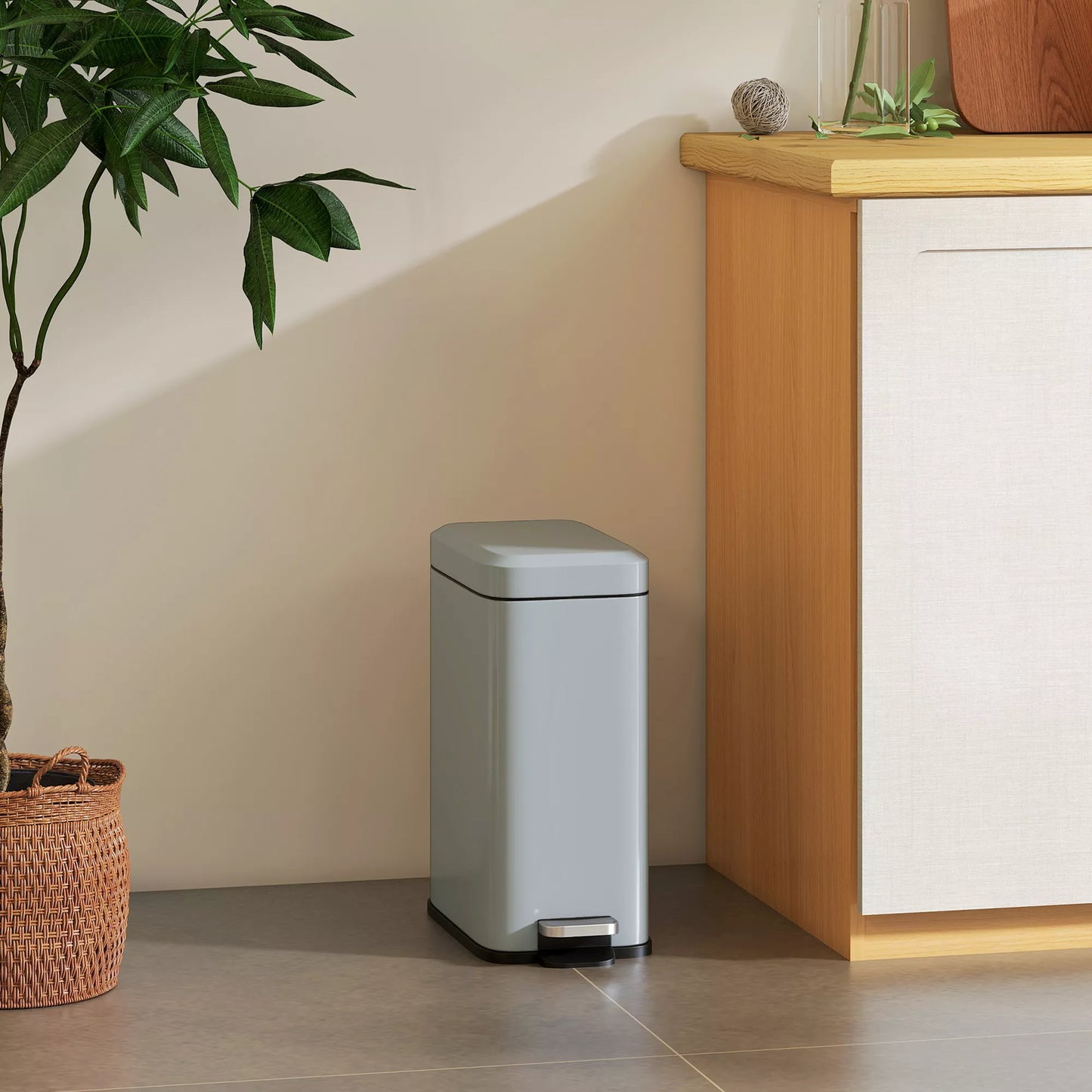 Metalinė šiukšliadėžė, 5 L talpa, su pedalu, su vidiniu kibiru, pilka