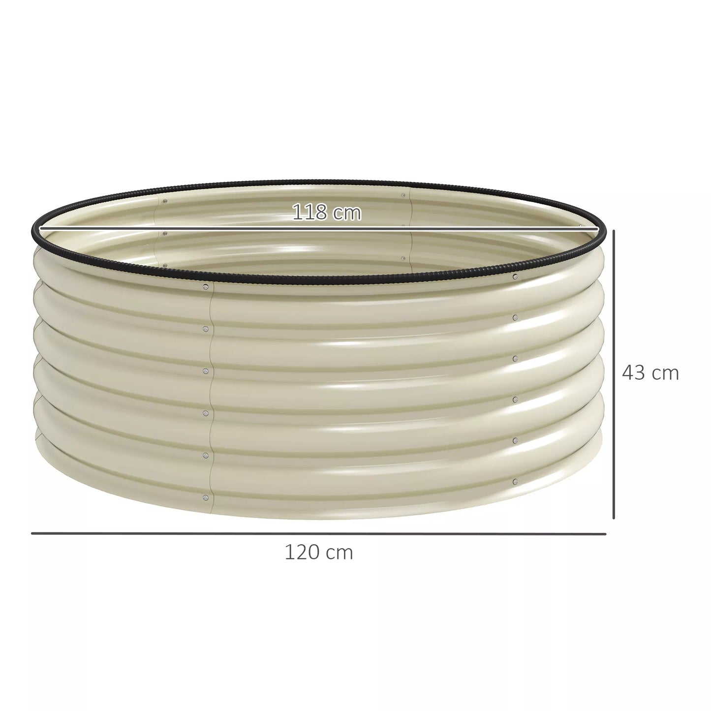 Paaukštinta lysvė, cinkuotas sodinimo vazonas su apsauginiu kraštu, sodinimo dėžė atviru dugnu, 120 x 120 x 43 cm, kremas