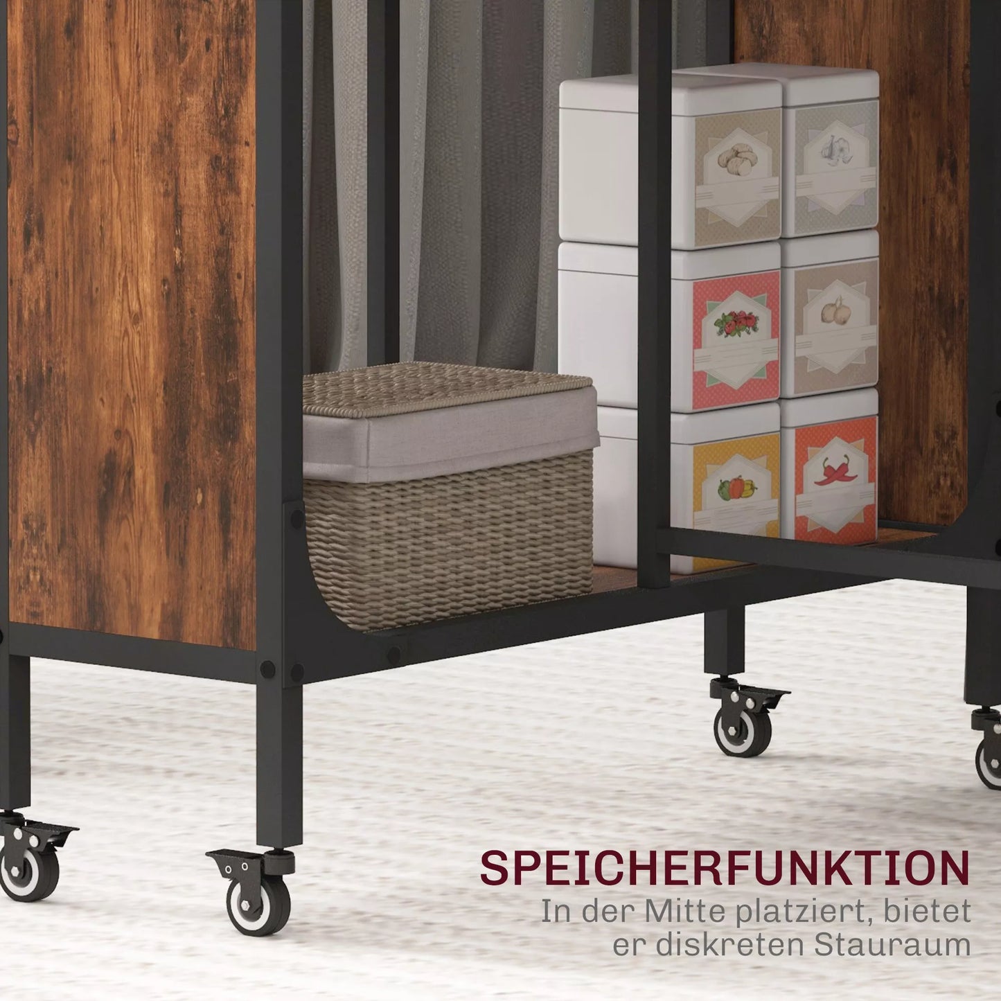 Sulankstomas valgomojo stalas, Mobilus sulankstomas stalas 6 žmonėms, su lentyna, atlaiko iki 50 kg, 130 x 80 x 74 cm, raudonai rudos spalvos