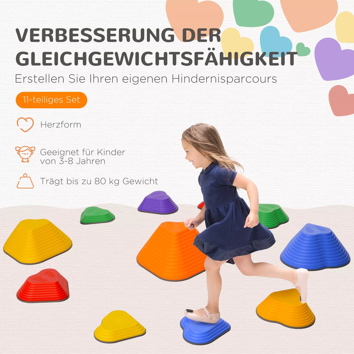 Balansinės pakopos, 11 vnt. rinkinys, sudedamos ir lengvos, neslystančios, skirtos naudoti viduje/lauke