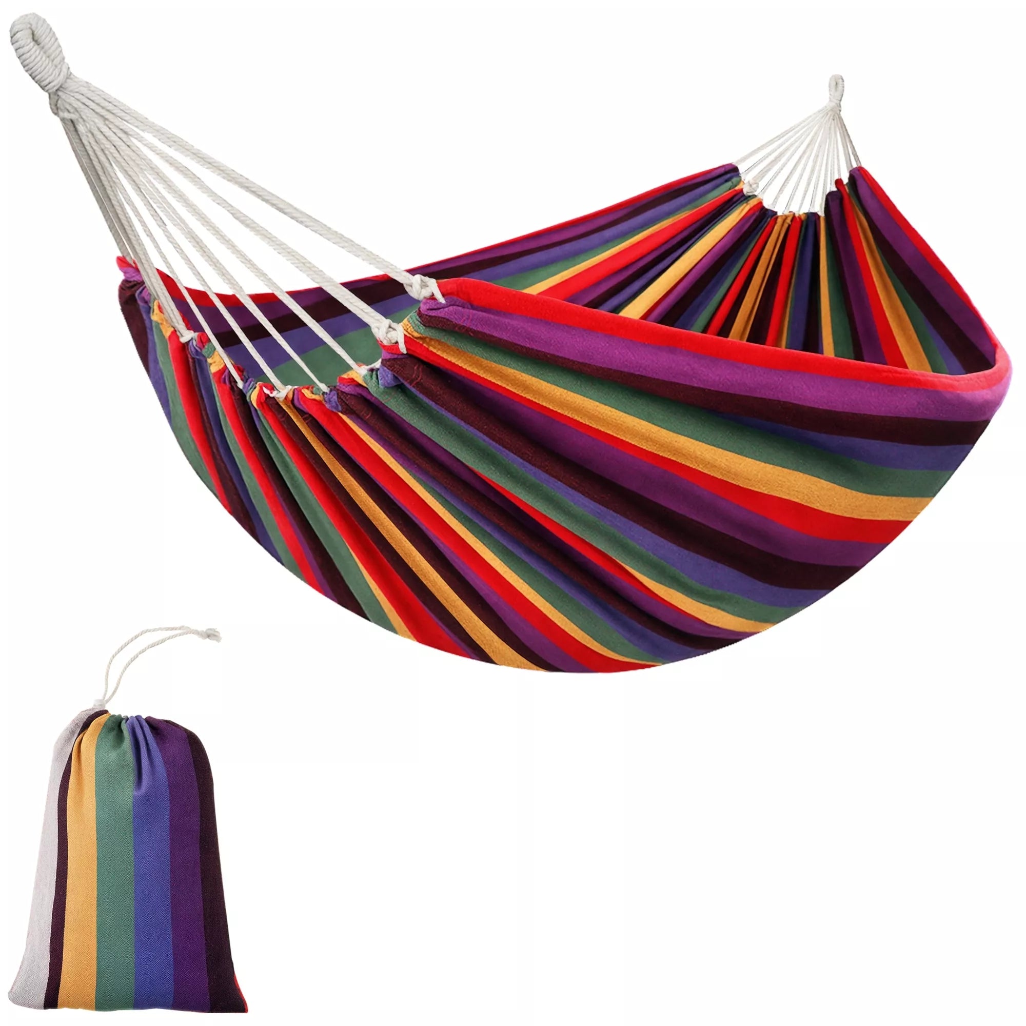 Lauko hamakas iš medvilnės su nešimo maišeliu, atlaiko iki 120 kg, modernus, 290 x 150 cm, įvairių spalvų