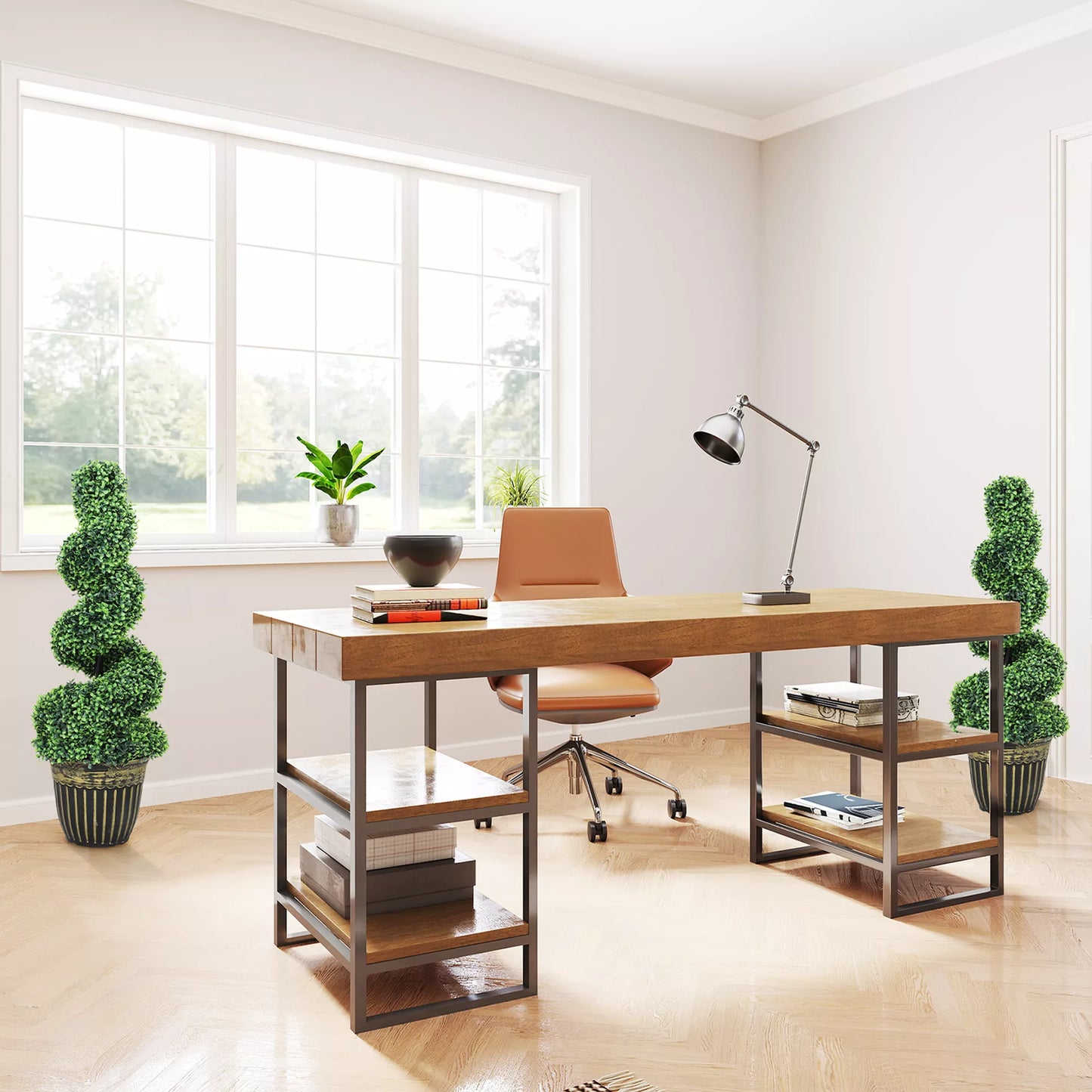 Spiralinis buksmedis, 2 vnt. rinkinys, dirbtiniai augalai, su vazonu, 90 cm aukštis, žalias