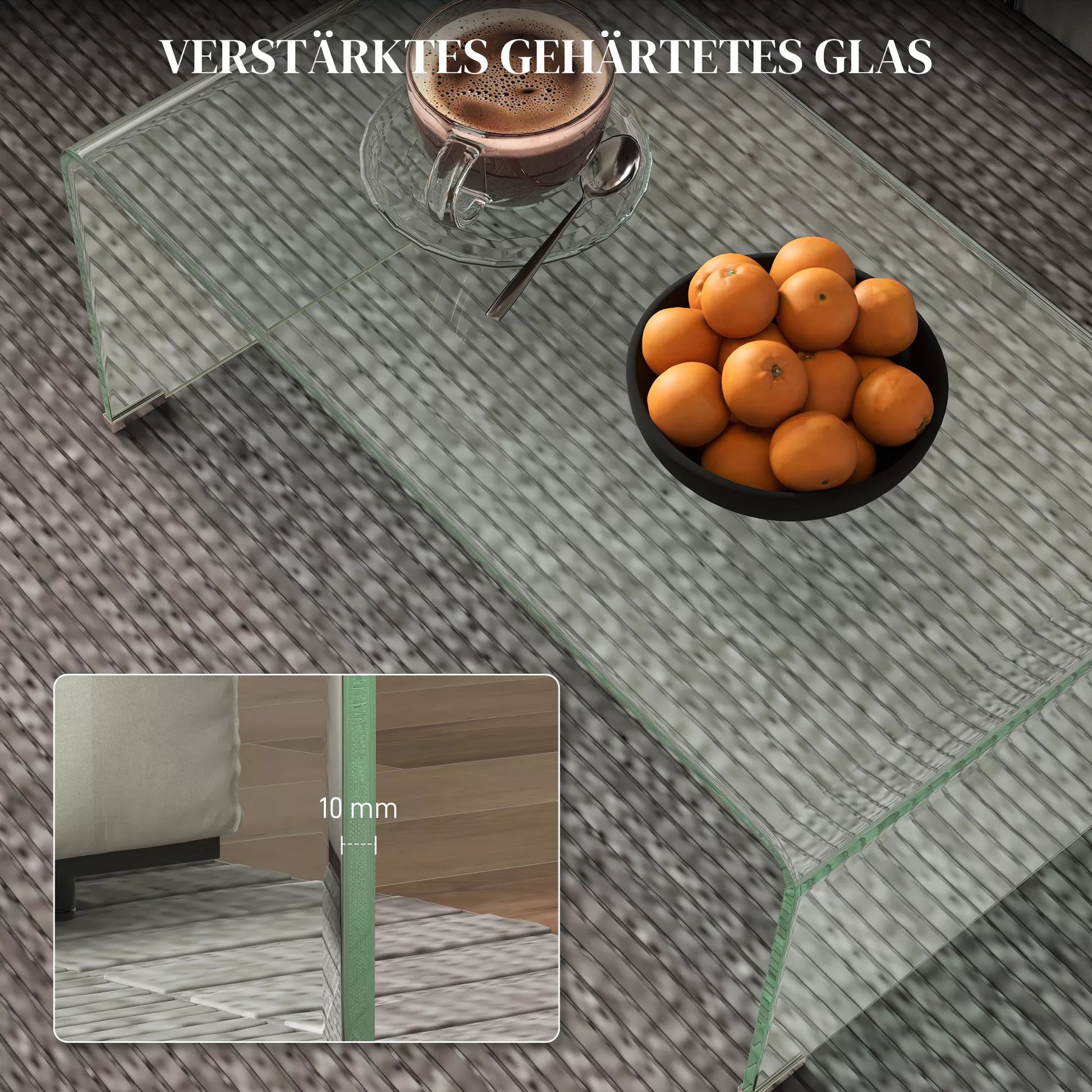 Stiprus stiklinis kavos staliukas, vientiso dizaino, paprastas ir modernus, 80 x 45 x 35 cm, Skaidrus