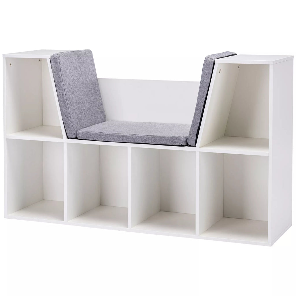 2-in-1 vaikų lentynos lentynos + suoliukas su pagalvėlėmis 103 cm × 30 cm × 62 cm Balta + Pilka