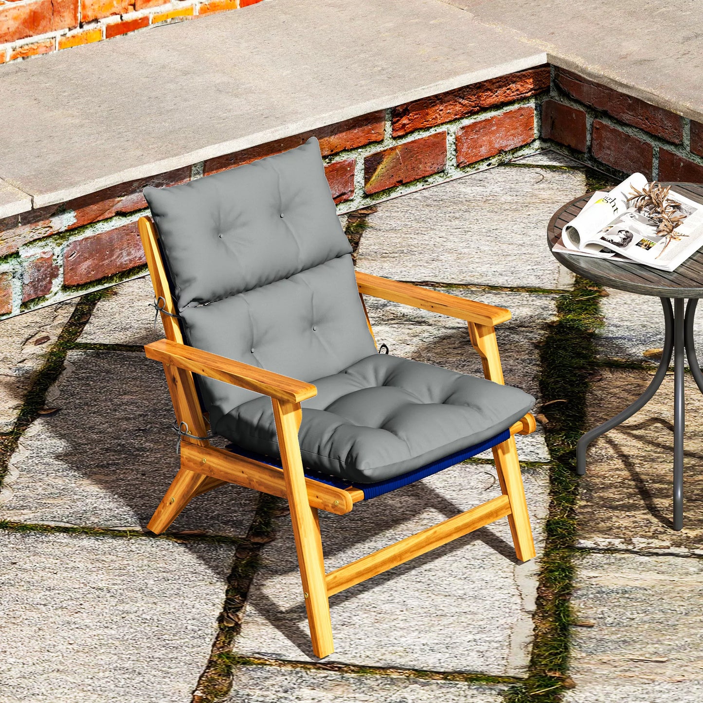 Sėdynės pagalvėlė, storo paminkštinimo sėdimiems baldams, su atlošu, skirta supamiems krėslams, vidaus ir lauko naudojimui, šviesiai pilka