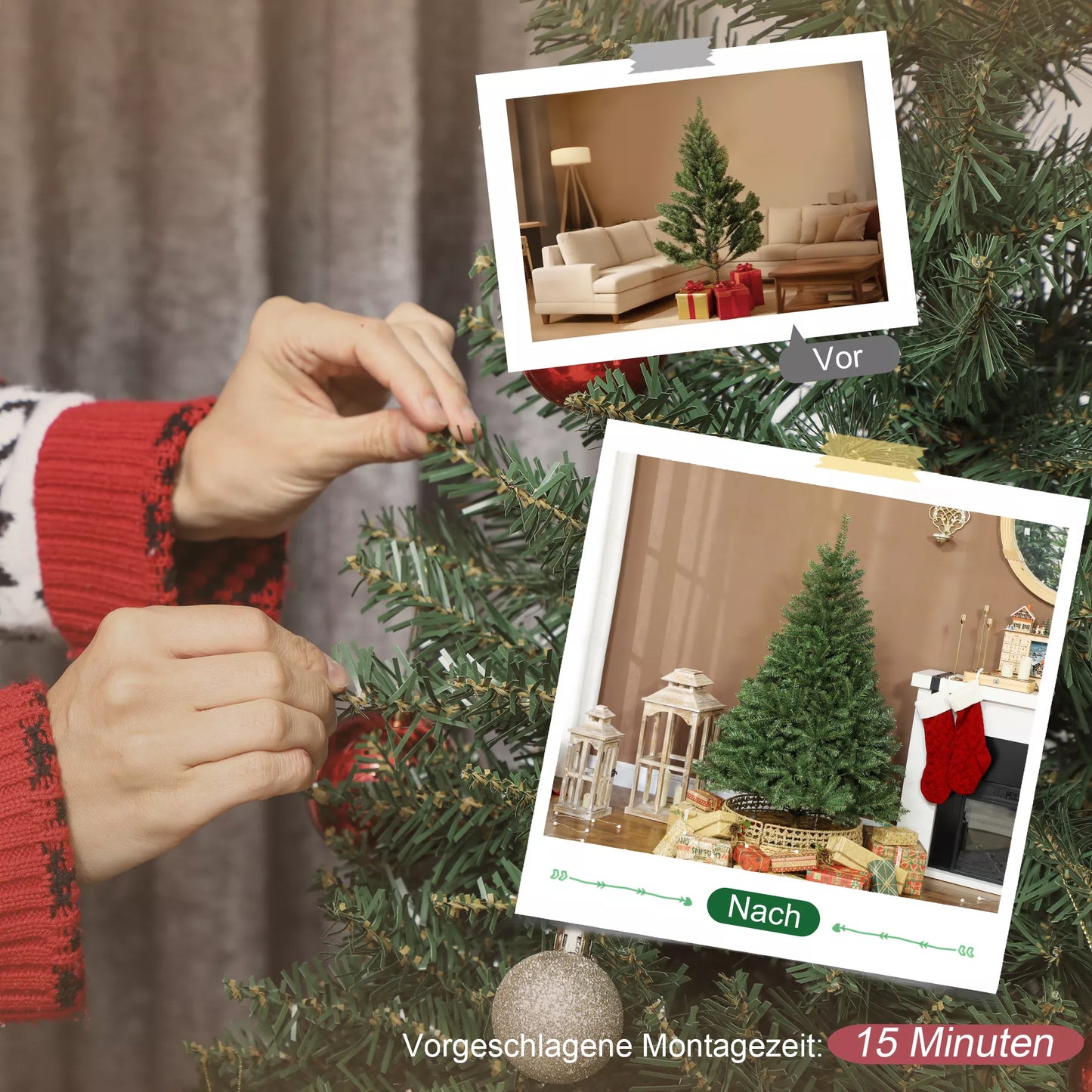 Dirbtinė Kalėdų eglė, 150 cm, su sulankstomomis šakomis, metaliniu stovu, universali, žalia