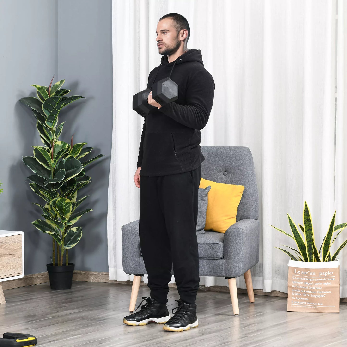 Svarmenys su rifliuota rankena, ketaus svarmuo, 1 x 15 kg, svarmenys vyrams ir moterims, hantelis namams, sporto salei, jėgos treniruotėms