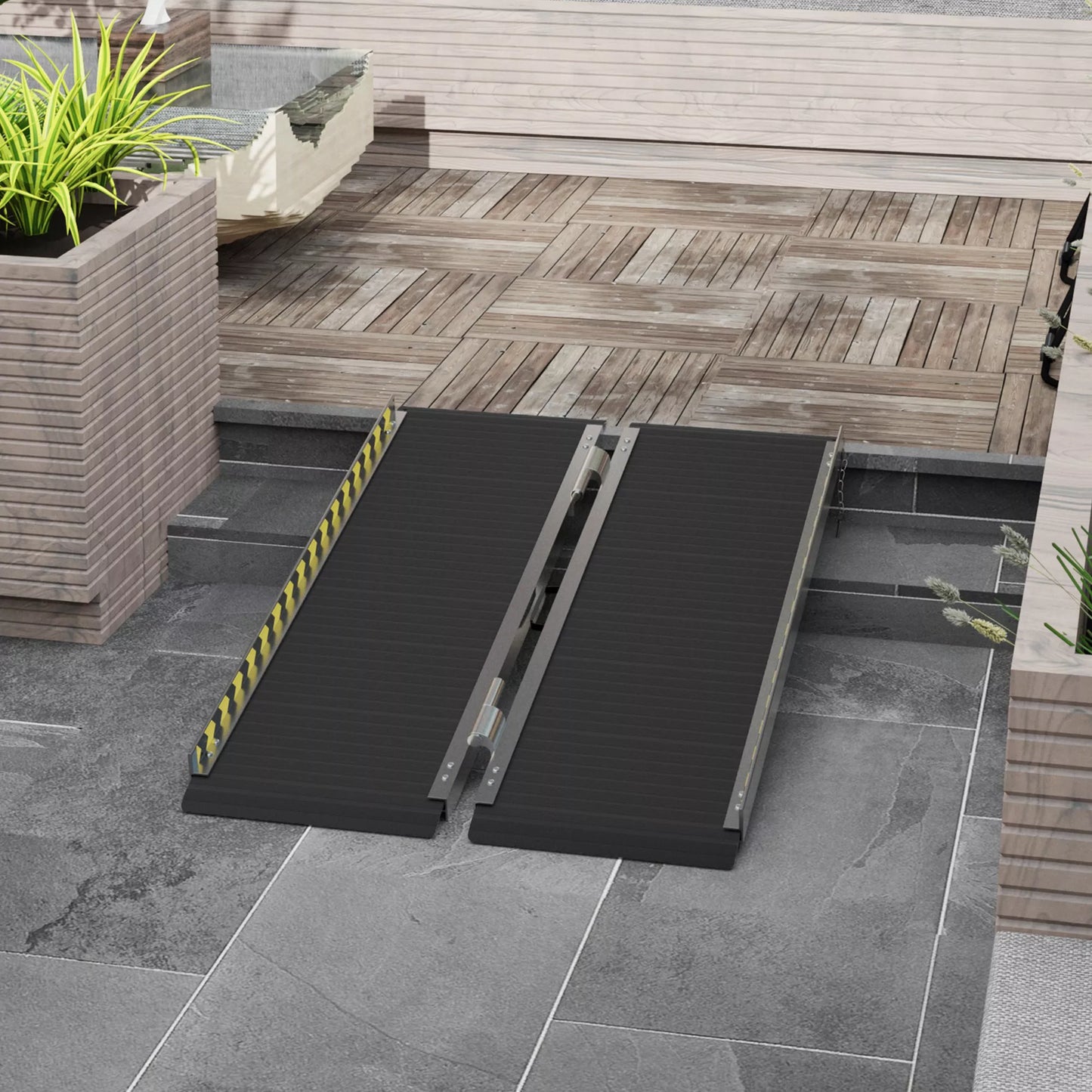 Vežimėlio rampa, sulankstoma, neslystantis paviršius, universali, nešiojama, aliuminis, juoda