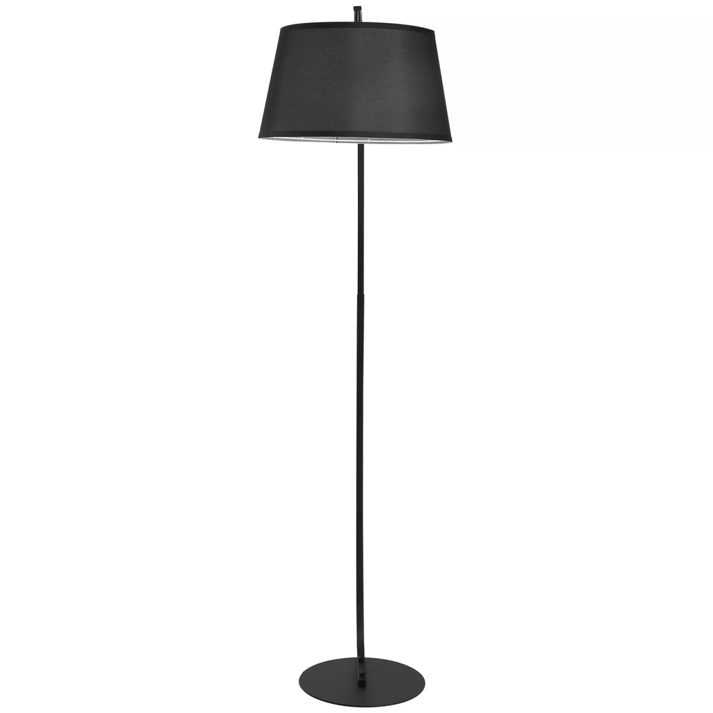 Stovas, išlenktas stovas su audiniu dengtu gaubtu, grindų lempa su apvaliu pagrindu, metalas, 105L x 47B x 190H cm, juoda
