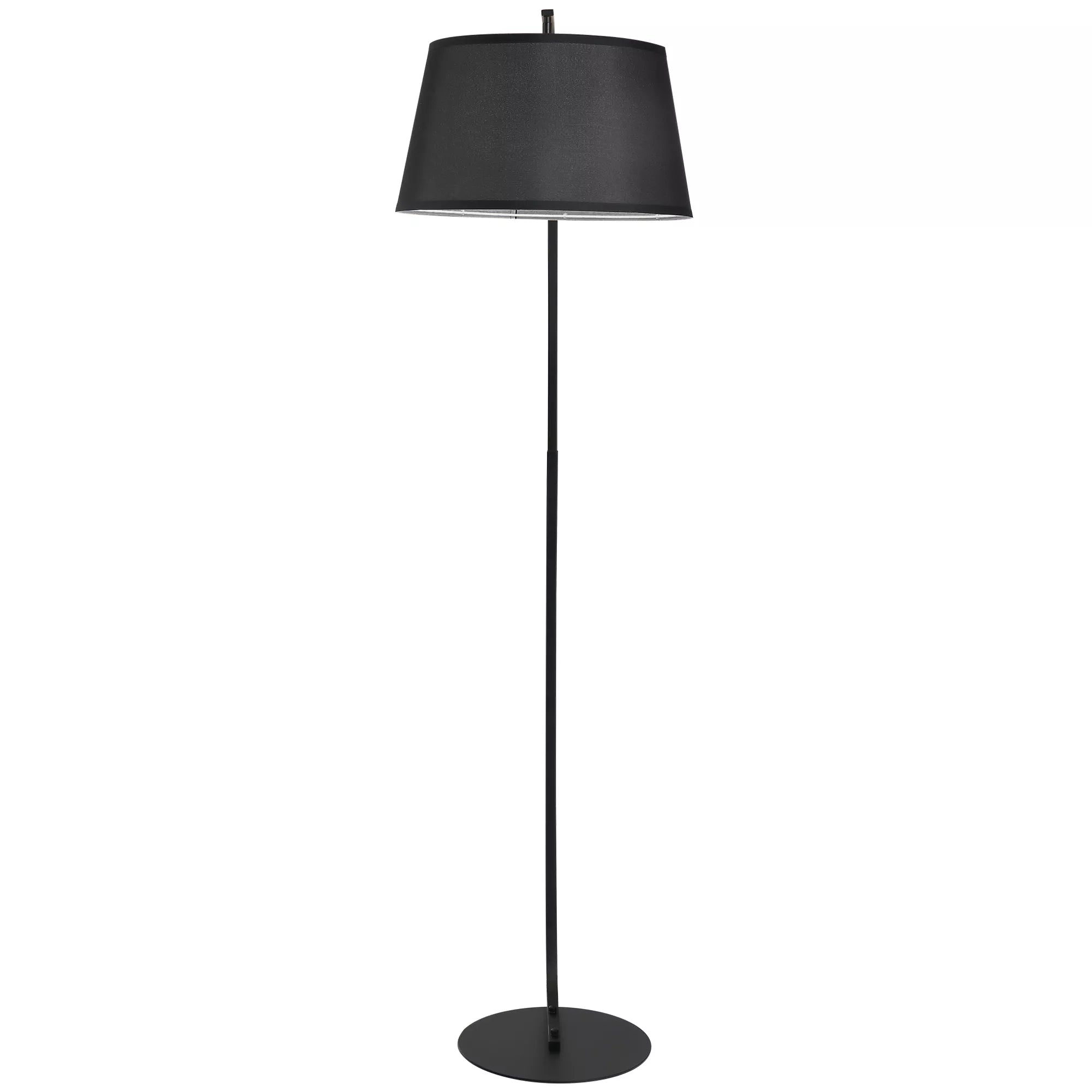 Stovas, išlenktas stovas su audiniu dengtu gaubtu, grindų lempa su apvaliu pagrindu, metalas, 105L x 47B x 190H cm, juoda