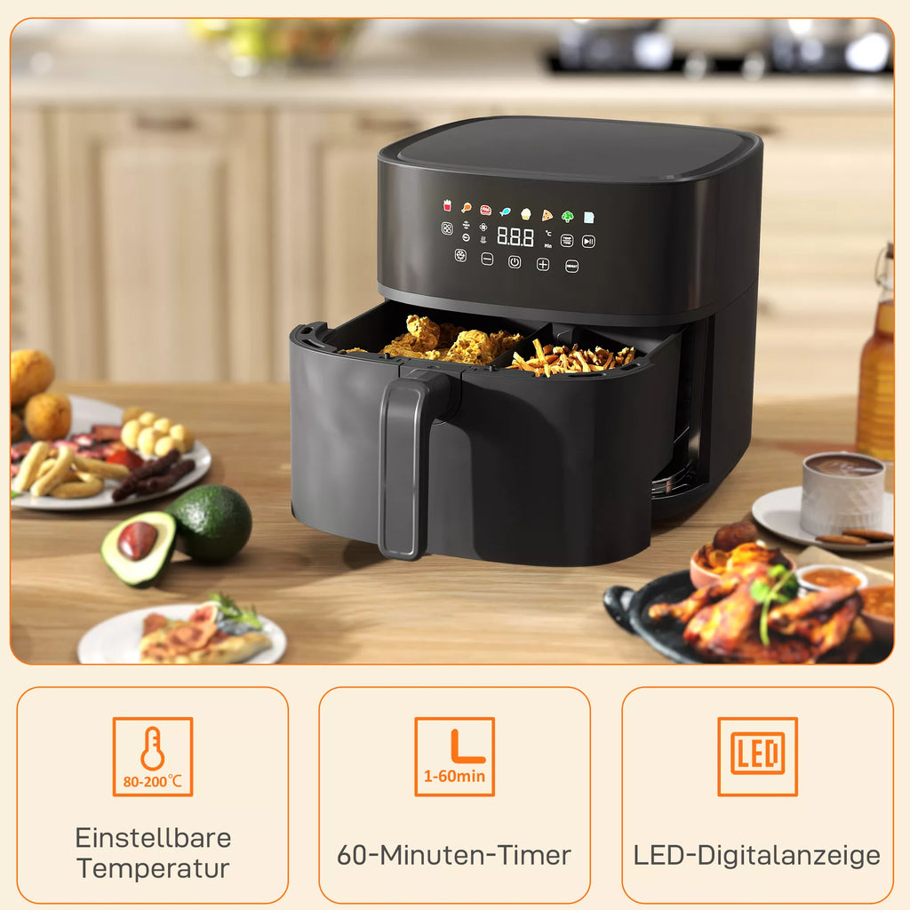 Karšto oro gruzdintuvė, „Air Fryer“, 8 programos, 8 litrai, LED ekranas, juoda