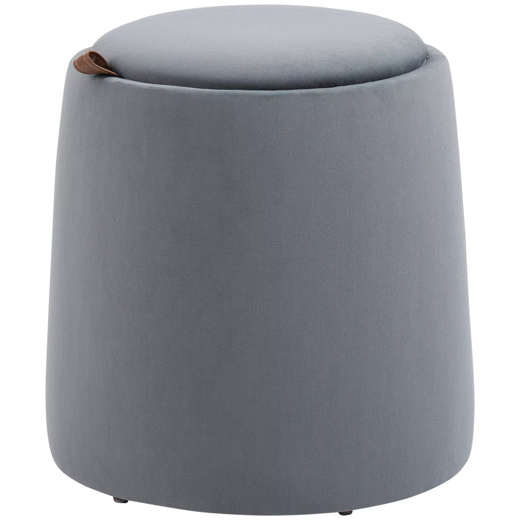 2-in-1 aksominis taburetė su saugojimo vieta ir nuimamu dangčiu Ø44 cm x 47,5 cm Pilka
