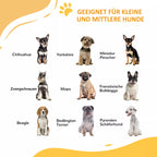 Infografika su vartelio tinkamomis šunų veslėmis: čivavas, jorkas, pinčeris, mopsas, buldogas