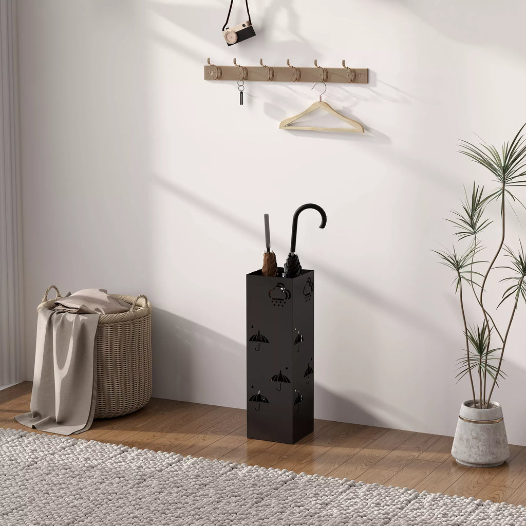Skėčių stovas su lašų surinkimo padėklu, 19 x 19 x 53 cm, juodas