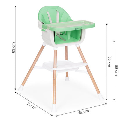 Vaikiška maitinimo kėdutė ECOTOYS 2-in-1 žalia, 6–36 mėn