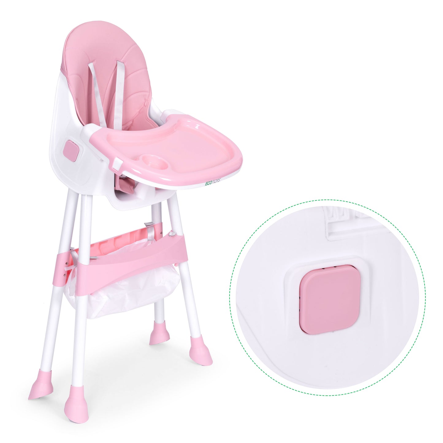 Vaikiška maitinimo kėdutė ECOTOYS 2-in-1 rožinė, 6–36 mėn.