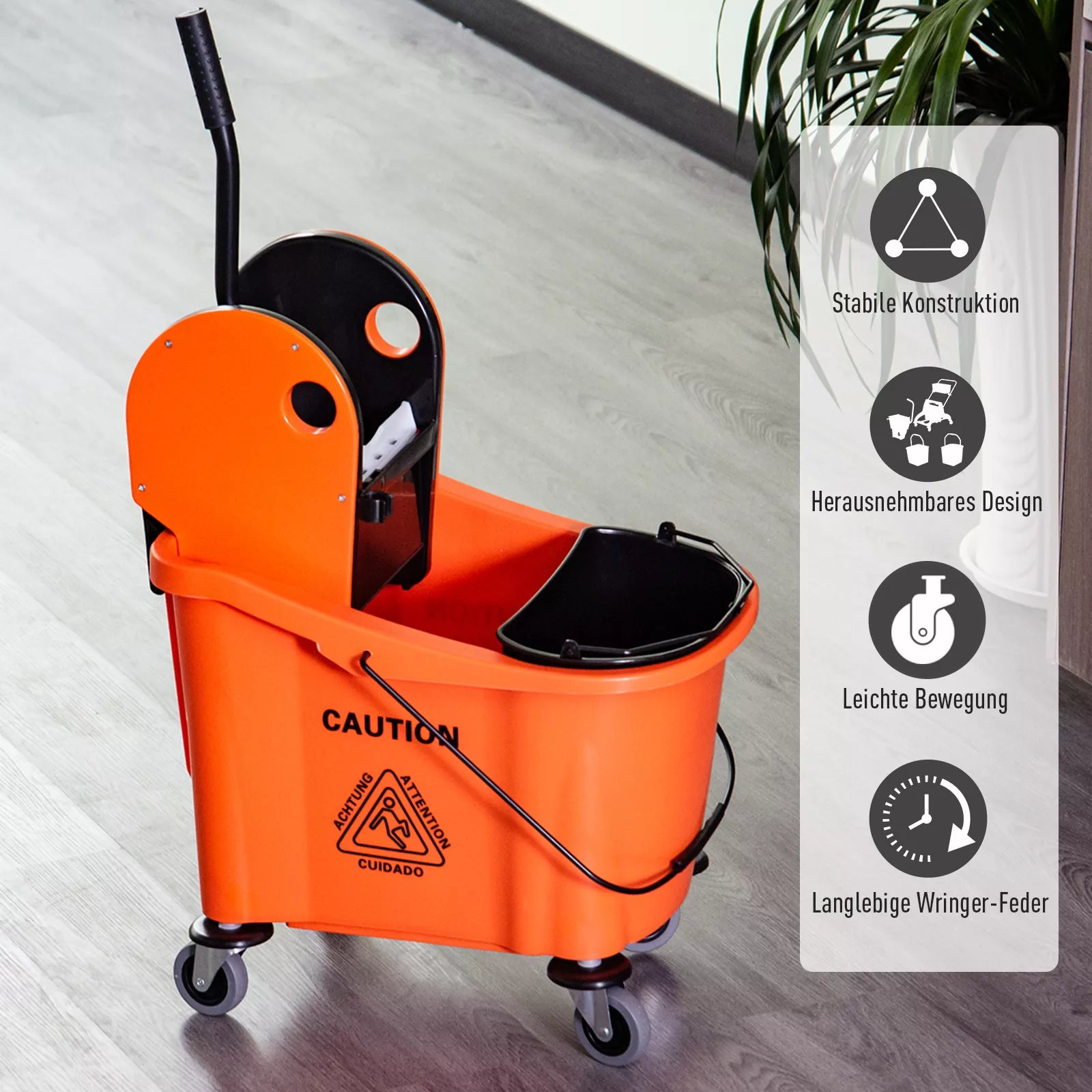 Valymo vežimėlis su įrenginiu šluostei gręžti, 36 l, juodas/oranžinis