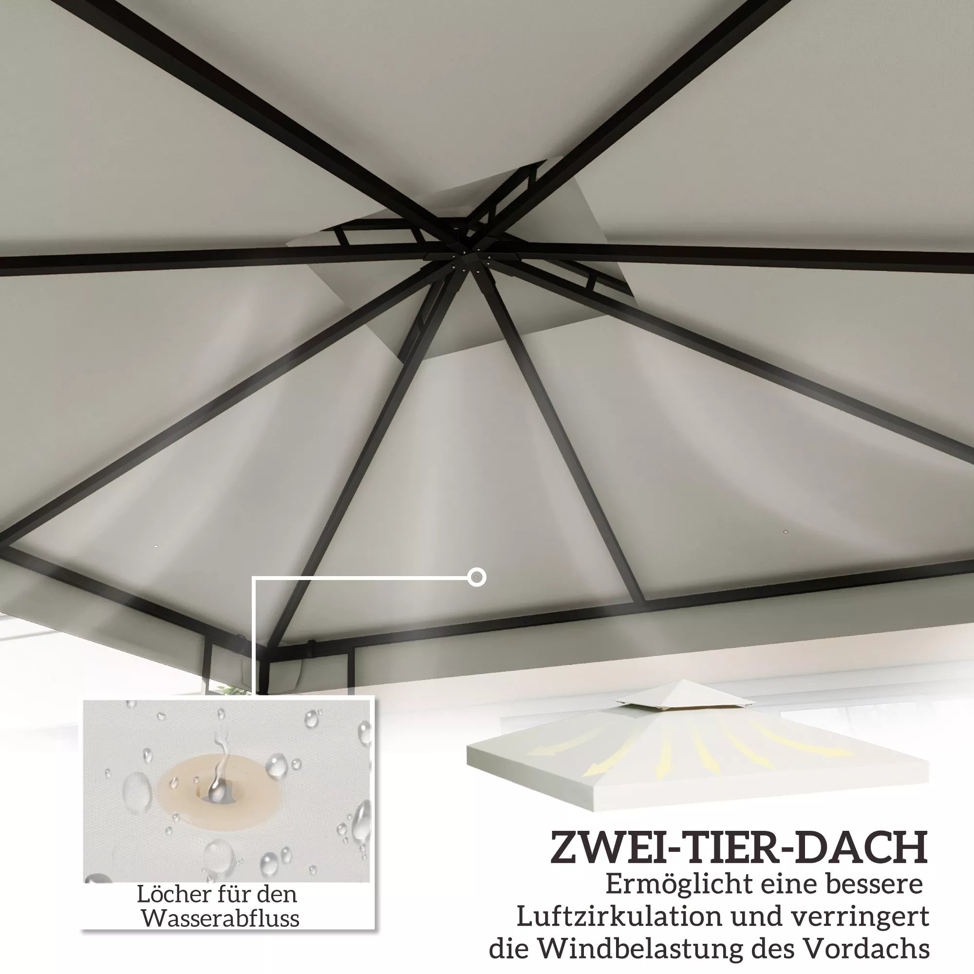 Paviljono stogas 3 x 3 m, vandeniui atsparus, kreminės baltos spalvos