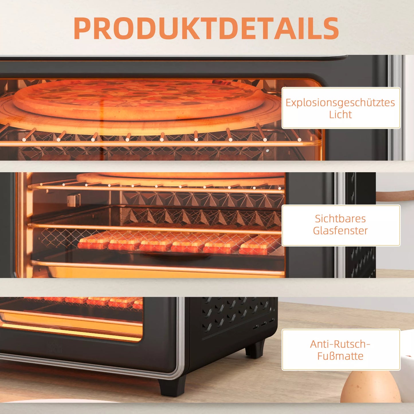 Mini orkaitė, 20 L, 5 funkcijos, 360° karštas oras, kepimo grotelės, padėklas trupiniams, juoda