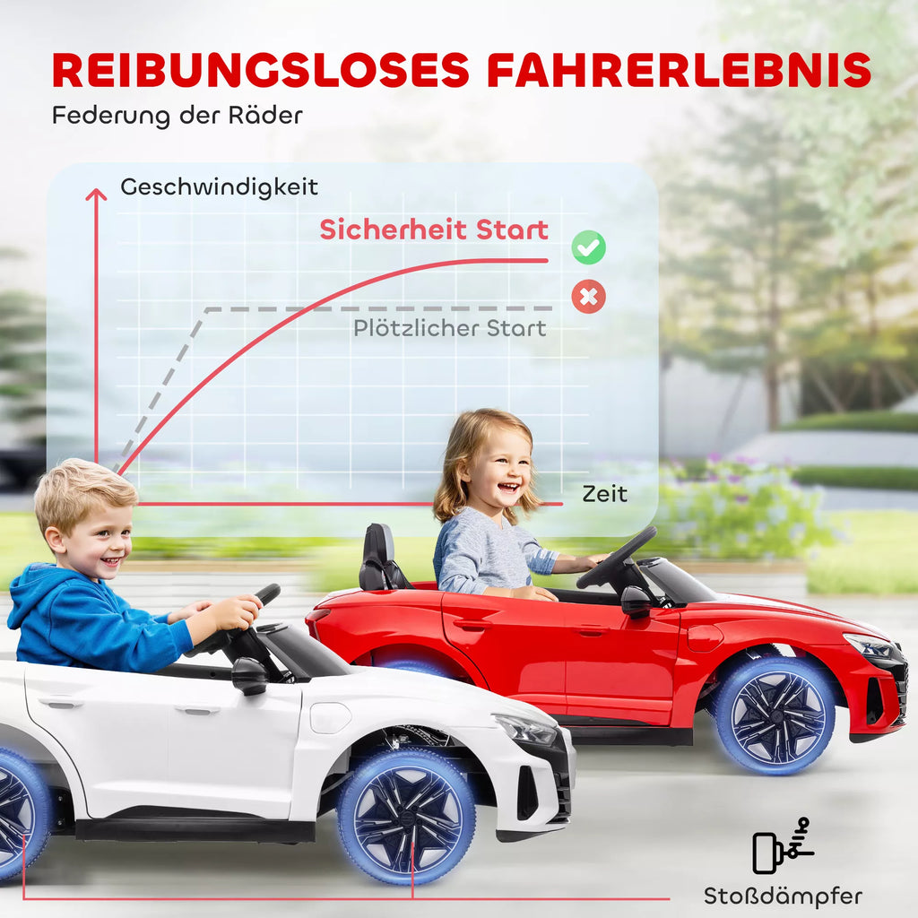 Vaikų automobilis, elektrinis automobilis, „Audi“ licencijuotas, su saugos diržu, nuotolinio valdymo pultu, apšvietimu, raudonos ir juodos spalvos, 103 x 58 x 41 cm