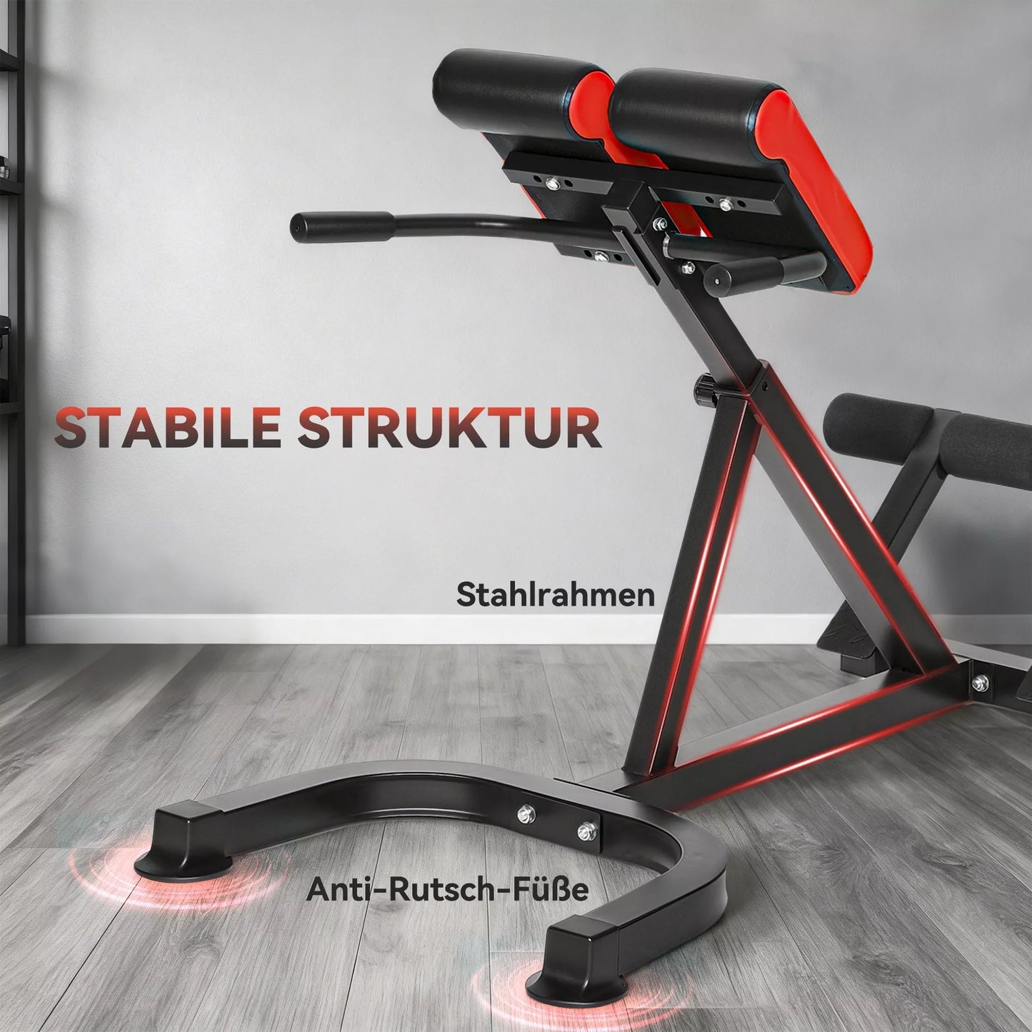 Treniruočių suolas, svarmenų suolas, plieninis, reguliuojamas, su rankenomis, raudonas+juodas