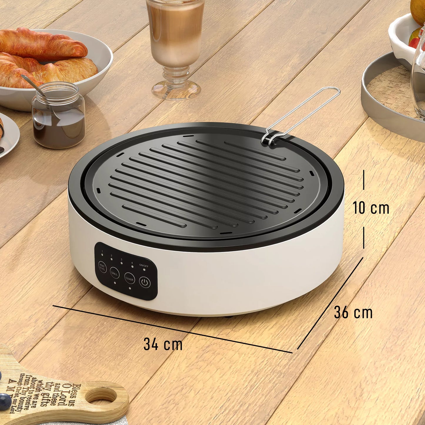 Dviguba keraminė kaitlentė, 2-in-1 dizainas, virimui ir kepimui, 2000 W, 4 kaitinimo lygiai, LED ekranas, riebalų surinkimo dėklas, balta spalva