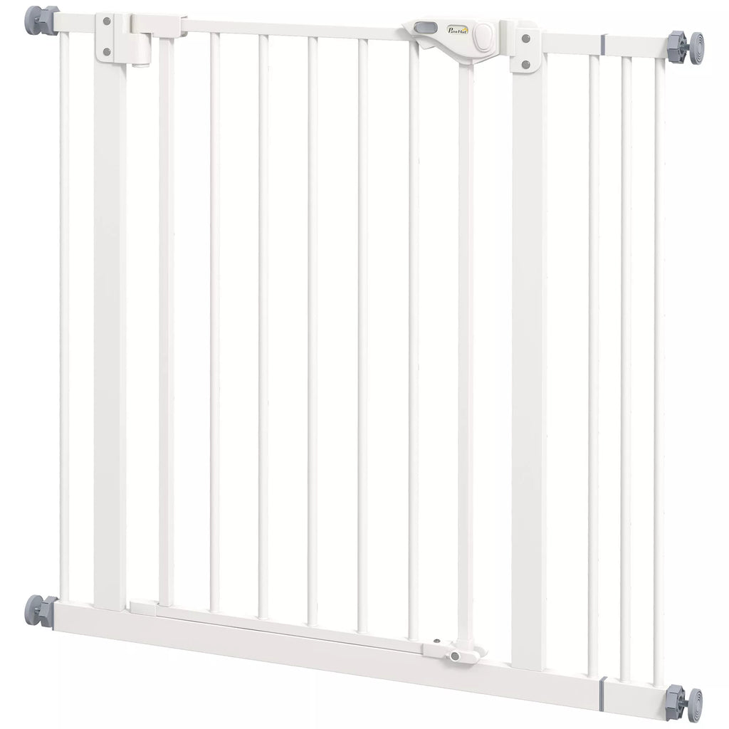 Durų apsauginės grotelės šunims, užtvaros, apsauginės grotelės naminiams gyvūnams, metalas, plastikas, 74–87 cm, baltos spalvos