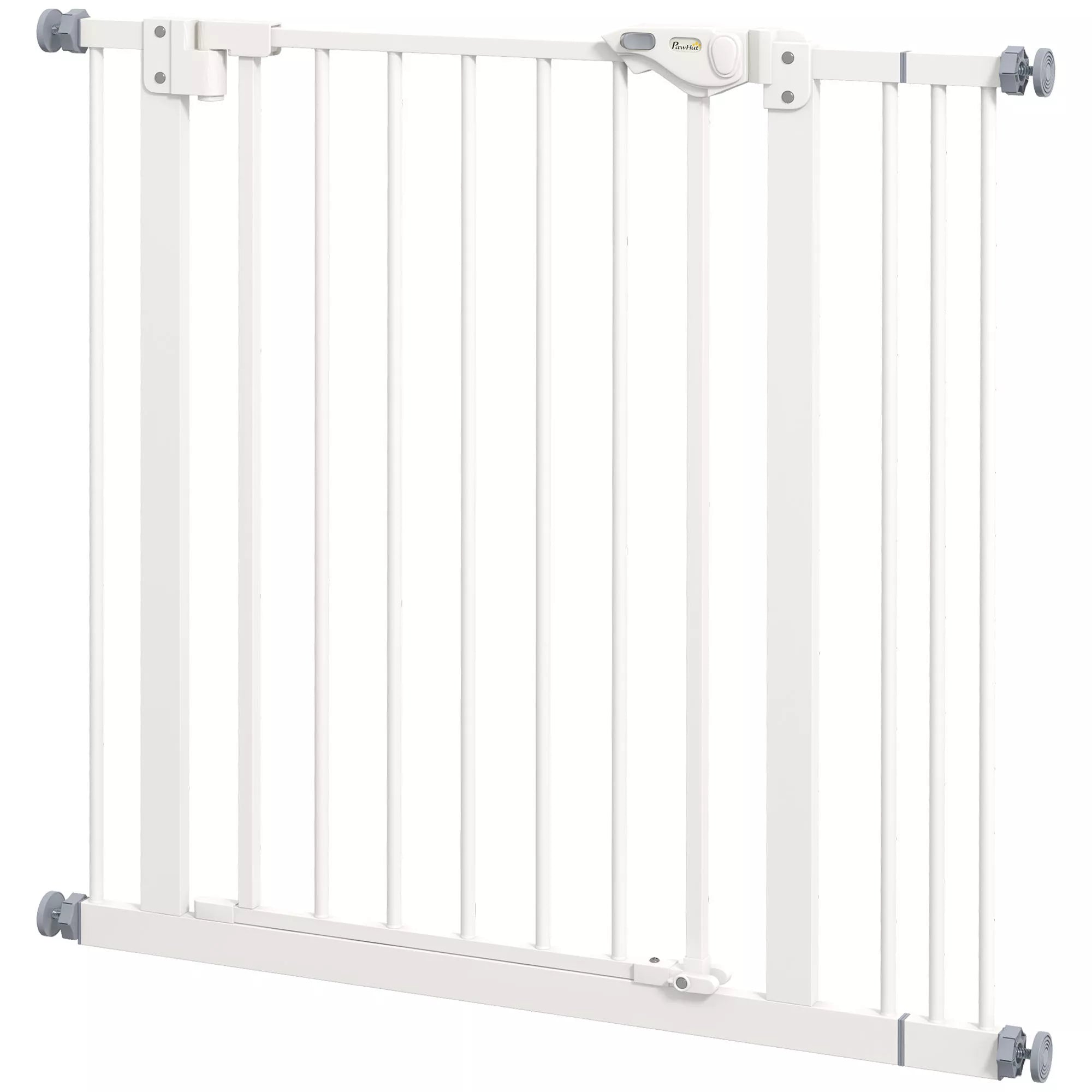 Durų apsauginės grotelės šunims, užtvaros, apsauginės grotelės naminiams gyvūnams, metalas, plastikas, 74–87 cm, baltos spalvos