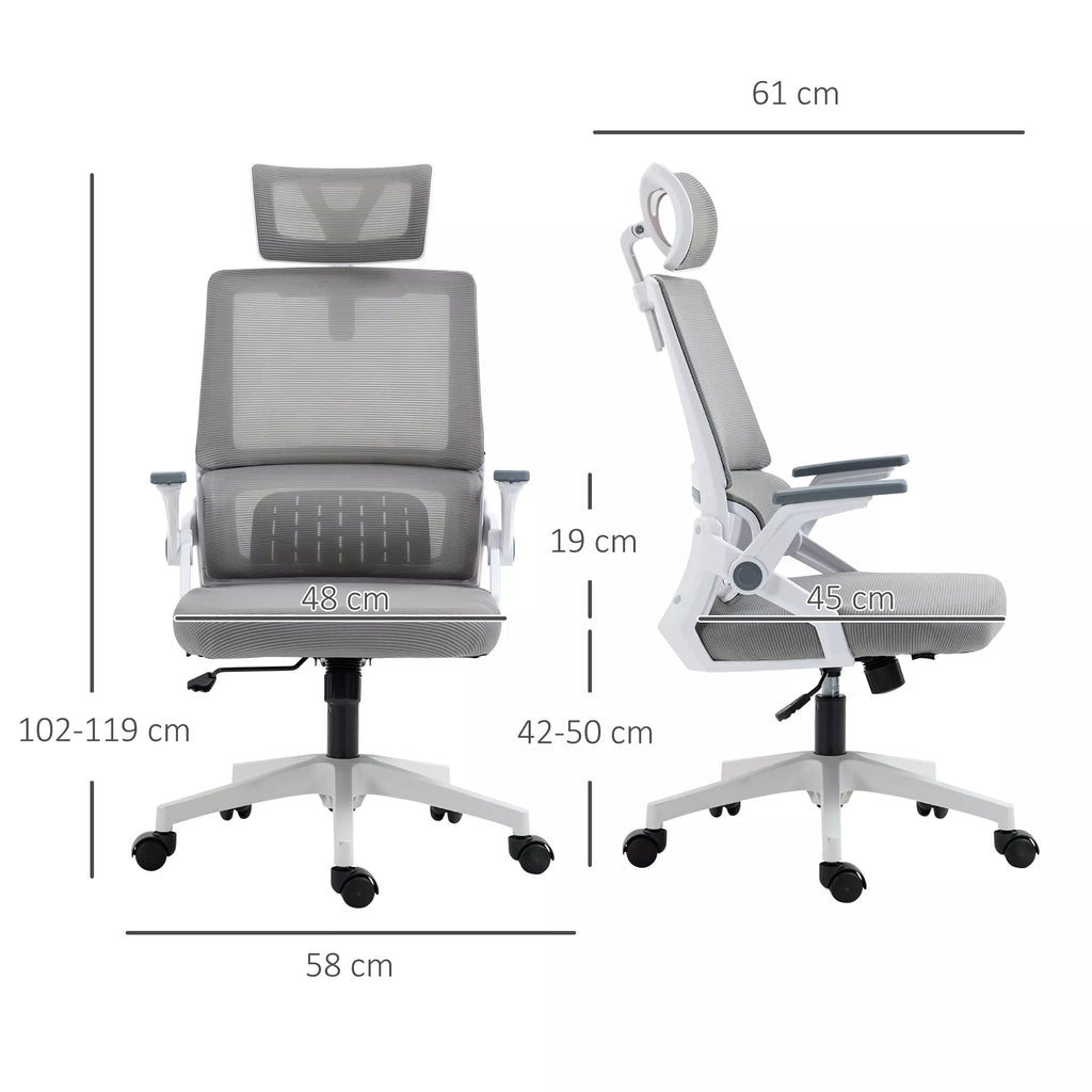 Biuro kėdė ergonomiška su galvos atrama iki 120 kg, pilka