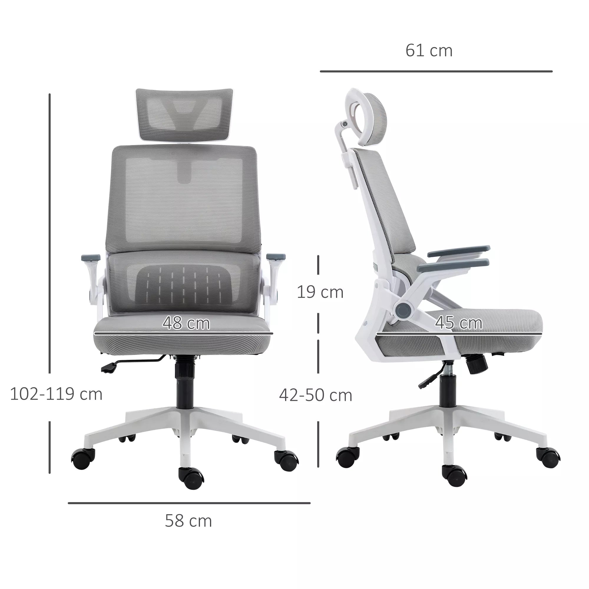 Biuro kėdė ergonomiška su galvos atrama iki 120 kg, pilka