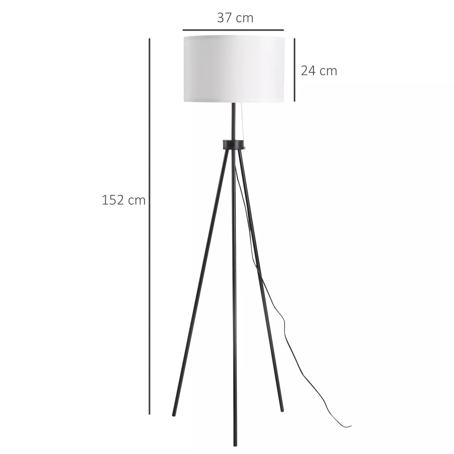 Pastatomas šviestuvas E27, plienas+poliesteris, 37x37x152cm (juodas+baltas)