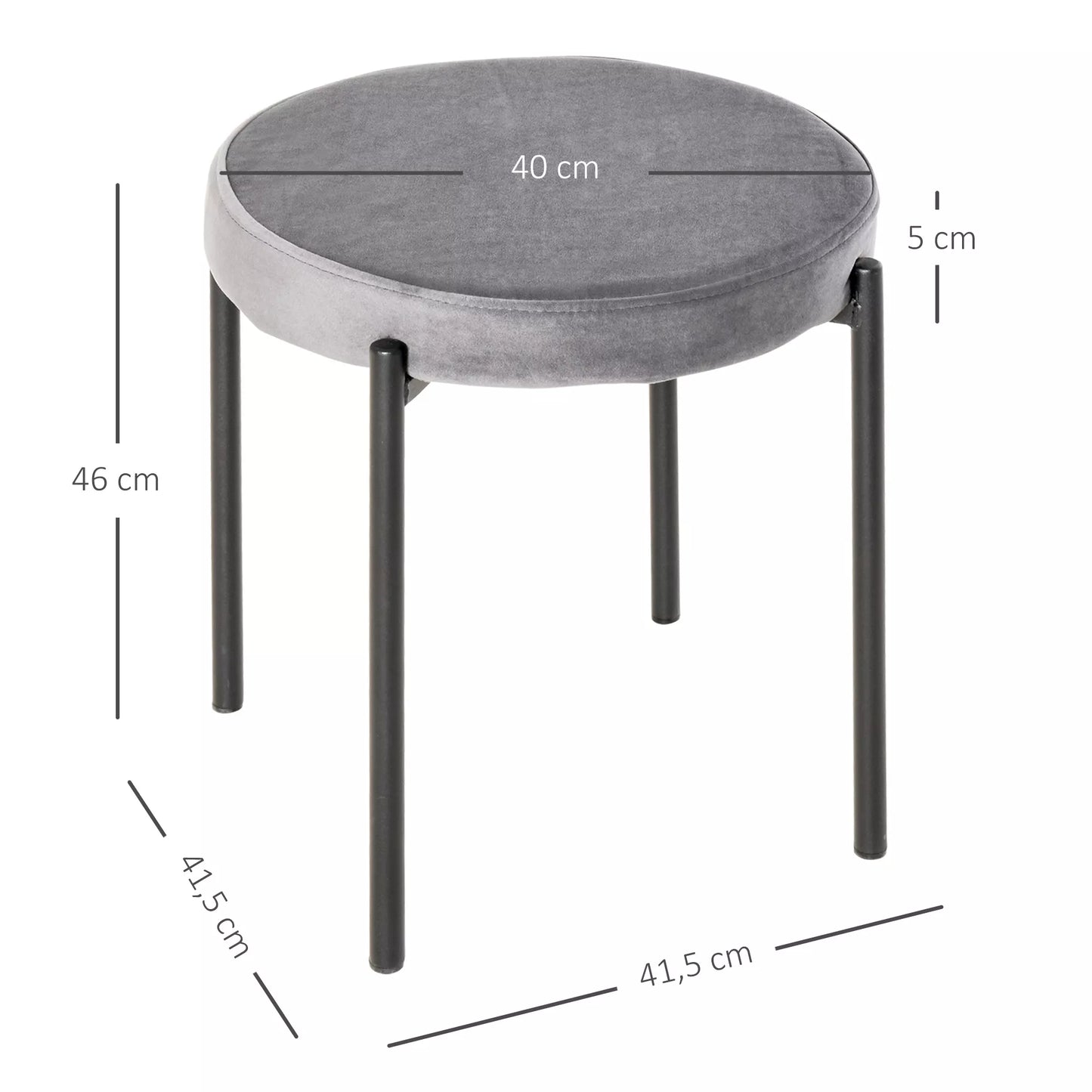 4 vnt. rinkinys Valgomojo taburetės, sukraunamos Virtuvės kėdės su minkšta sėdyne, "velvet" tipo optika, taburetė virtuvei ir valgomajam, metalas, pilka, 41,5 x 41,5 x 46 cm