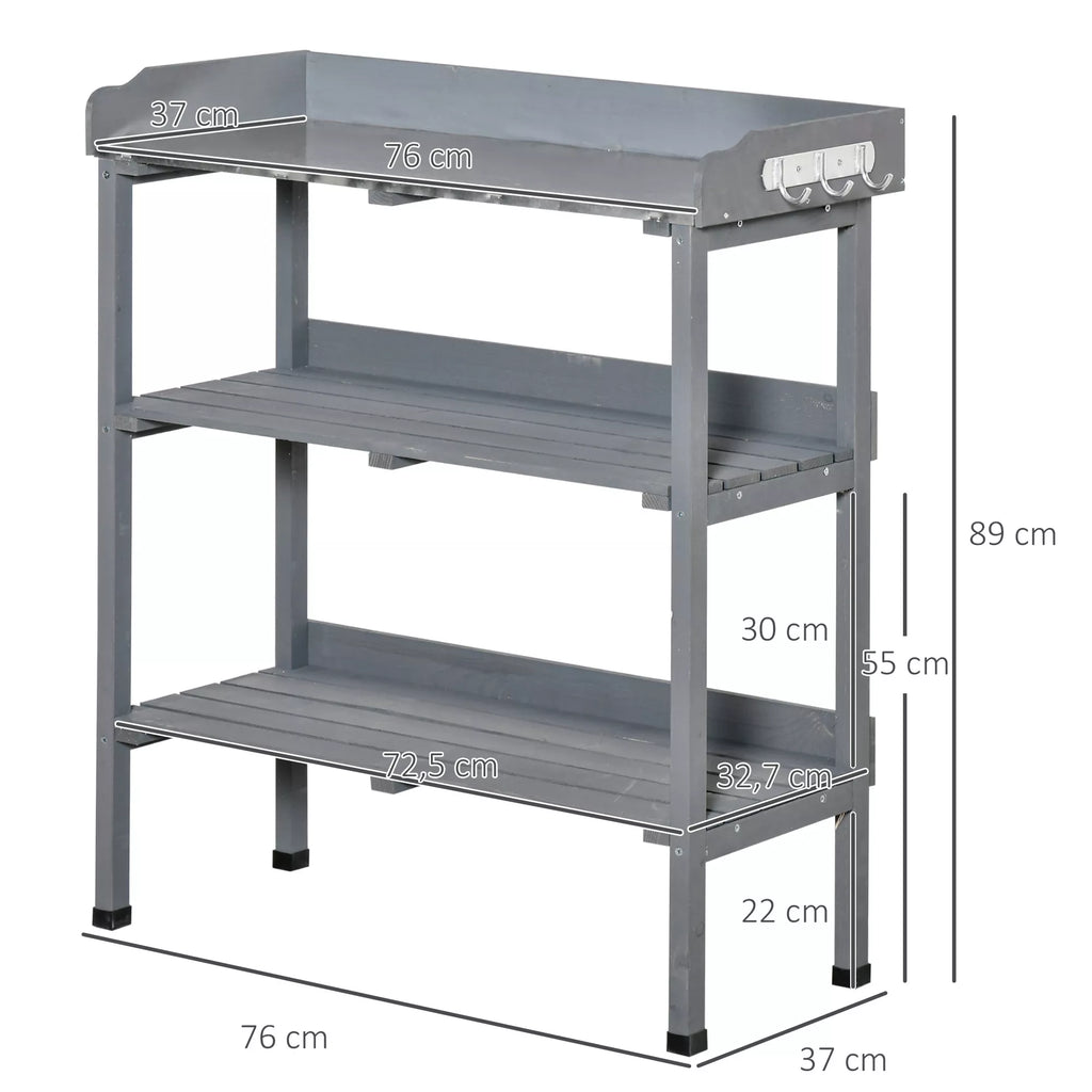 Augalų stalas Sodininkystės stalas Gėlių stalas su metaliniu darbo paviršiumi Sodas Medis Pilkas 76 x 37 x 89 cm