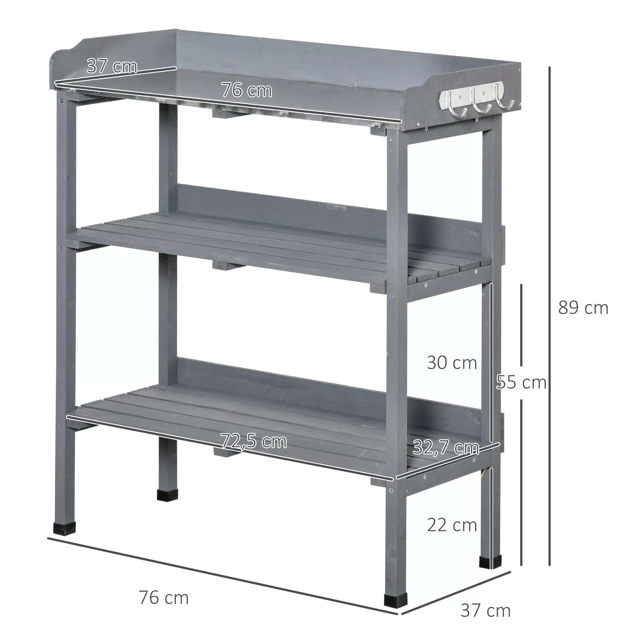 Augalų stalas Sodininkystės stalas Gėlių stalas su metaliniu darbo paviršiumi Sodas Medis Pilkas 76 x 37 x 89 cm