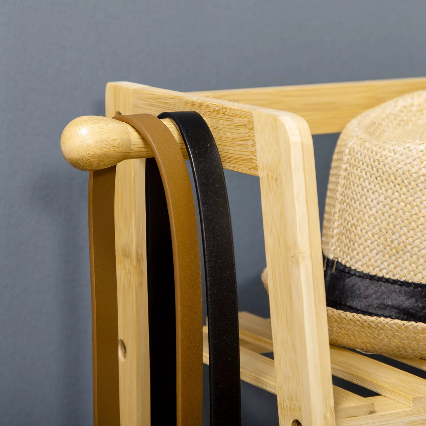 Drabužių stovas iš bambuko, 2 pakabos kabliukai, drabužių kabykla, 2 lentynos, 114 x 40 x 139 cm