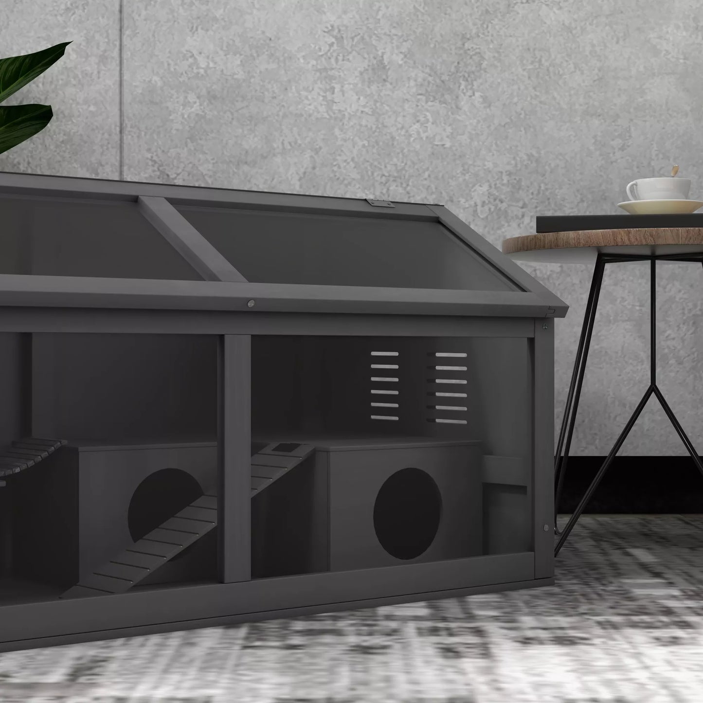 Hamsterio narvelis, medinis narvelis smulkiesiems gyvūnams, pakabinamas tiltas, kopėčios, namelis, 84 x 45 x 44 cm, skirtas nykštukiniams hamsteriams, pilkos spalvos