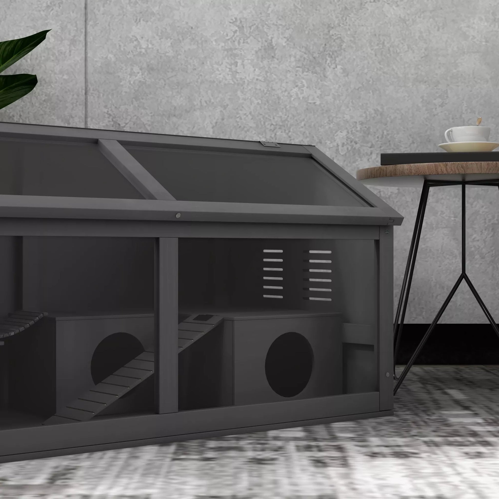 Hamsterio narvelis, medinis narvelis smulkiesiems gyvūnams, pakabinamas tiltas, kopėčios, namelis, 84 x 45 x 44 cm, skirtas nykštukiniams hamsteriams, pilkos spalvos