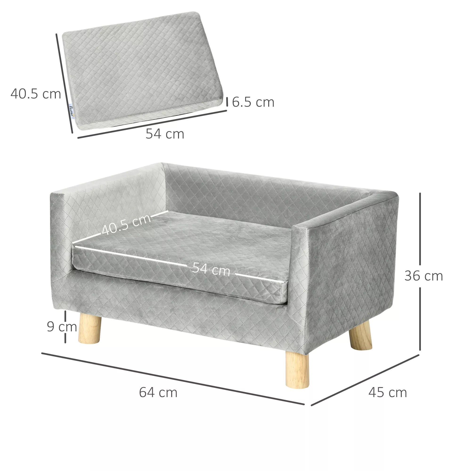 Sofa augintiniui, skandinaviško stiliaus, iki 8 kg, tamsiai pilka, 64 x 45 cm
