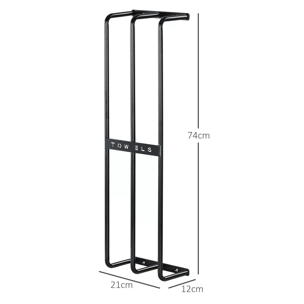 Rankščių laikiklis, sieninis laikiklis 6 dideliems rankšluosčiams, Metalo, 21x12x74cm, Juodas