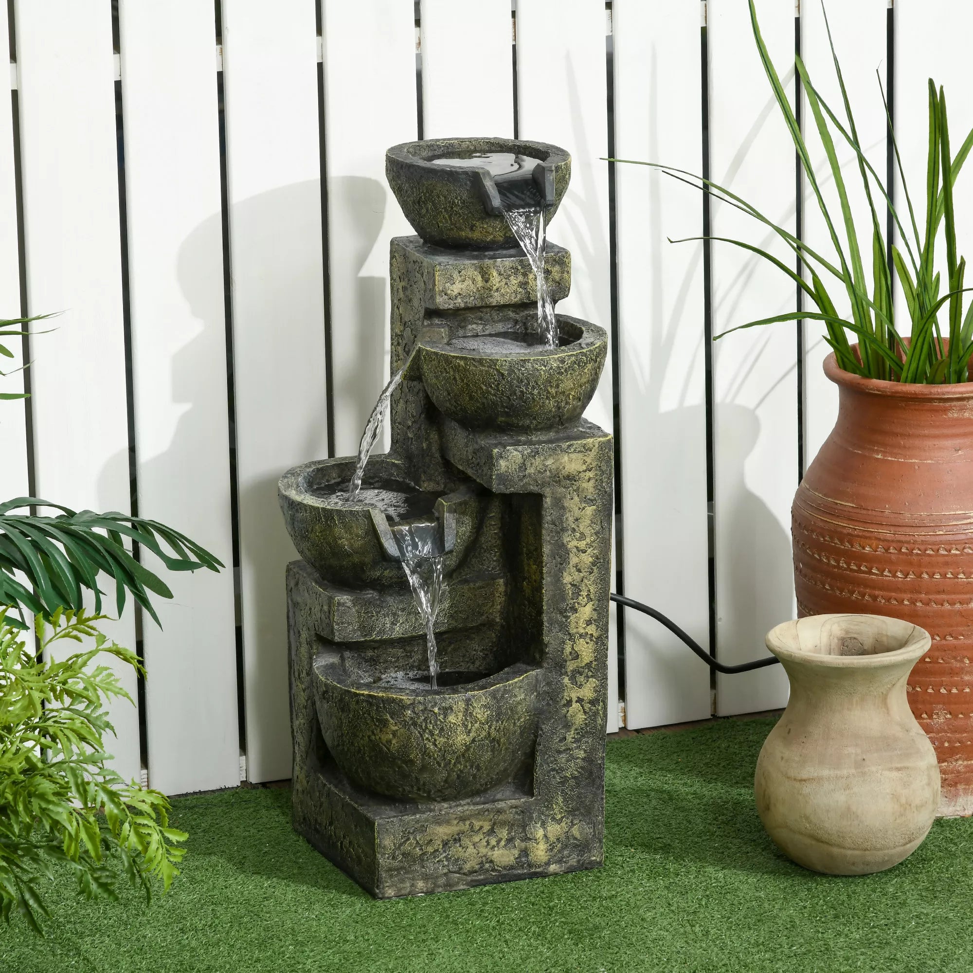 Fontanas, 3 nustatymai, atsparus atmosferos poveikiui, 25 cm x 24 cm x 60 cm, pilkos spalvos